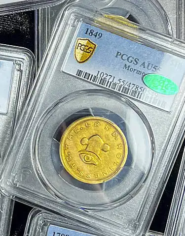 Witter Coin Ebay Live Promo showing 1840 $10 Mormon Gold in New PCGS-55 Holder