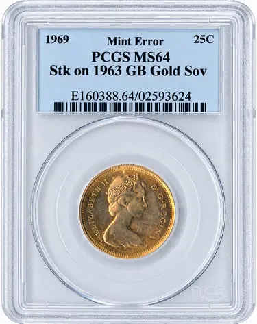 1969 Canadian 25-cent Error - Struck on a Gold Sovereign