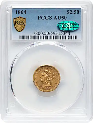 1864 $2 1/2 AU50 PCGS. CAC