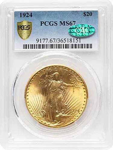 1924 $20 MS67 PCGS. CAC