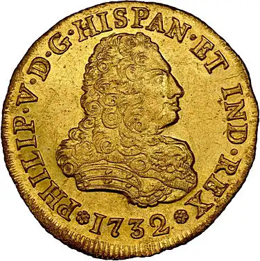 Mexico City, gold bust 4 escudos, Philip V, 1732 F, extremely rare, NGC MS 60