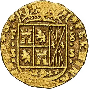 COLOMBIA, Bogotá, gold cob 8 escudos, 1753, assayer S (Sebastián de Rivera)