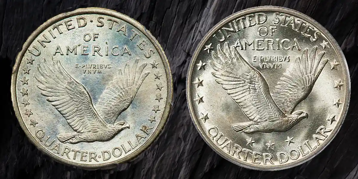 1917 Standiing Liberty Quarter Type One and Type Two Reverse Designs